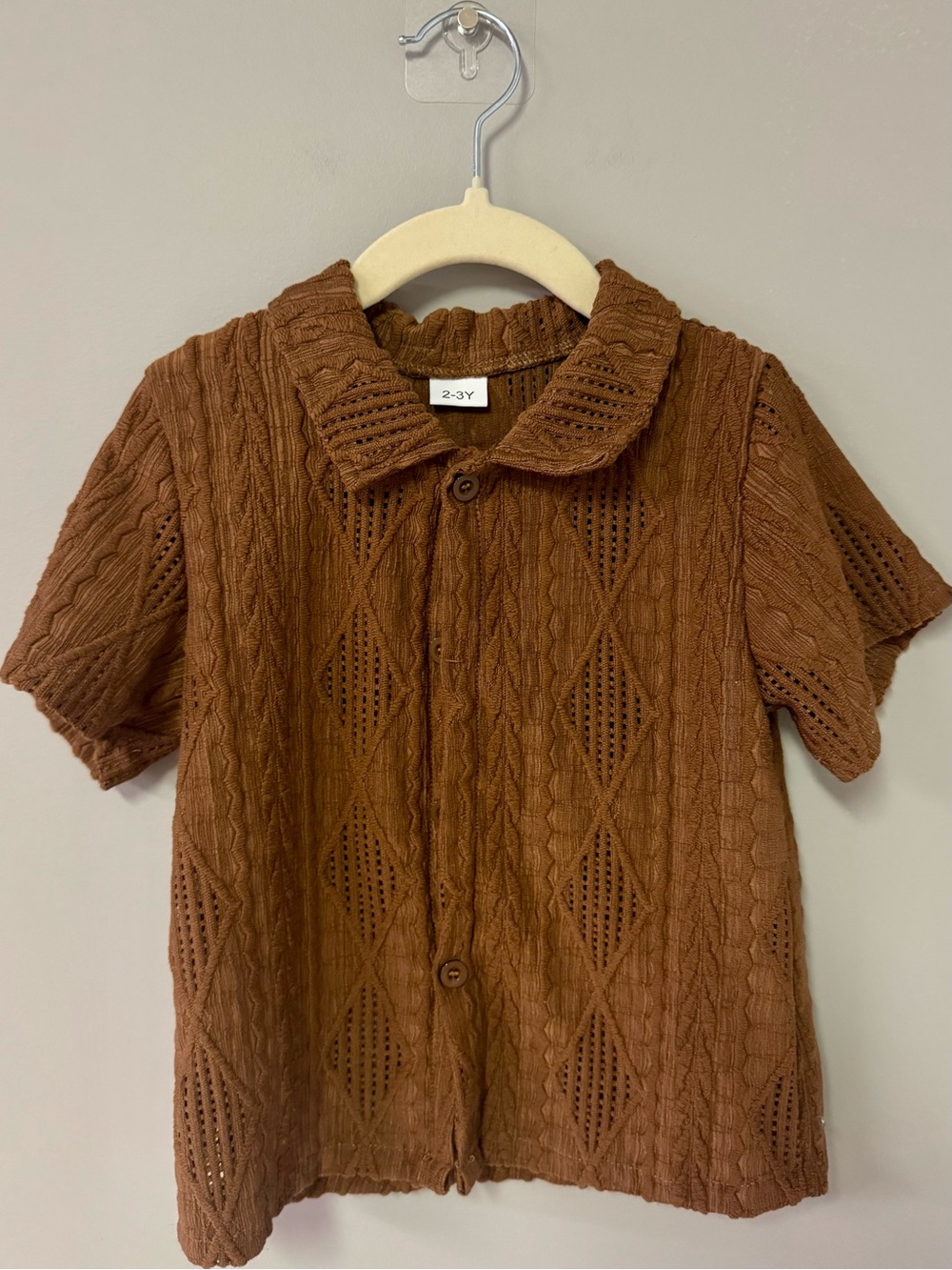 Kids Brown Short-Sleeve Knit Button-Up Top